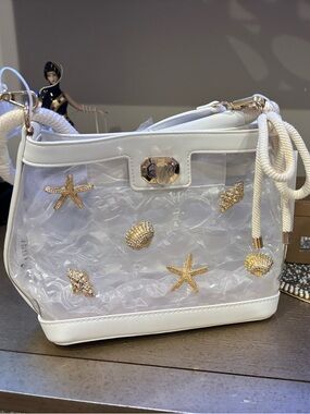 Betsey Johnson White Clear Tote with Gold Shell Accents